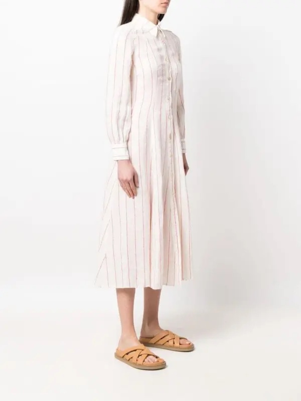Forte Forte Shirt Dress Cotton Linen Breezy Long Sleeve White With Red Stripe S
